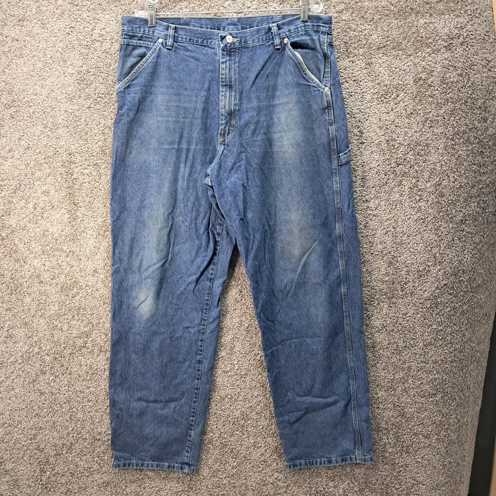 Wrangler Mens Carpenter Jeans Blue Denim Work Pants 38x34 94LSODV Medium Wash